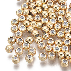 Brass Beads, with Rubber Inside, Slider Beads, Stopper Beads, Nickel Free, Round, Real 18K Gold Plated, 3x2.5mm, Hole: 1.5mm, Rubber Hole: 0.5mm(X-KK-T063-004A-NF)