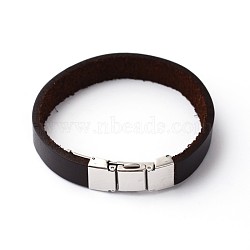 304 Stainless Steel Leather Cord Bracelets, Coconut Brown, 60mm(BJEW-N269-29A)