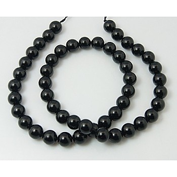 Natural Tourmaline Bead Strands, Round, Black, 4mm, Hole: 0.8mm, about 95pcs/strand, 15.5 inch(39.3cm)