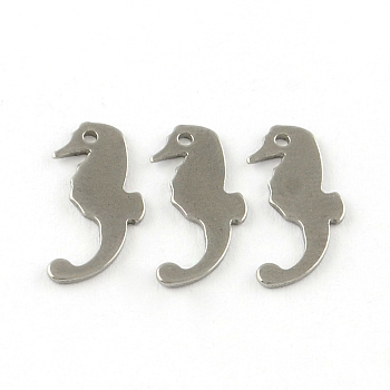 SeaHorse Smooth Surface 201 Stainless Steel Stamping Blank Tag Pendants, Stainless Steel Color, 15x7x1mm, Hole: 1mm