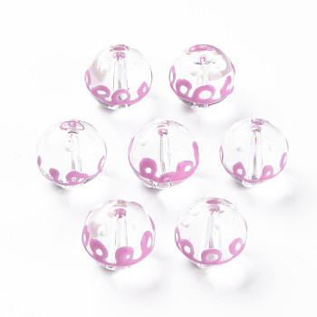Transparent Glass Enamel Beads, Round, Pearl Pink, 12x11mm, Hole: 1.5mm