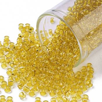 TOHO Round Seed Beads, Japanese Seed Beads, (2151) Inside Color Crystal Yellow, 8/0, 3mm, Hole: 1mm, about 222pcs/10g