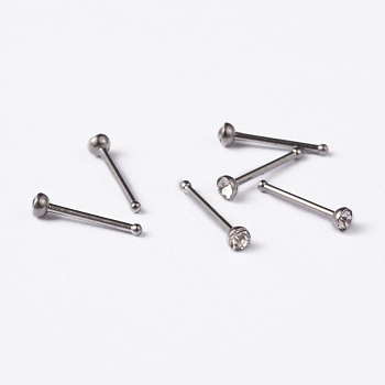 304 Stainless Steel Rhinestone Nose Studs, Nose Bone Rings, Nose Piercing Jewelry, Crystal, 9mm, Bar Length: 1/4"(7mm), Pin: 20 Gauge(0.8mm)