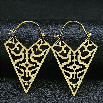 304 Stainless Steel Hollow Triangle Hoop Earrings, Bohemia Theme Earrings, Golden, 51x29x1mm