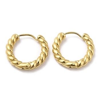 304 Stainless Steel Twist Rope Hoop Earrings, Real 14K Gold Plated, 15.5x17x3mm