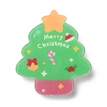 Acrylic Brooch, with 201 Stainless Steel Pin, Christmas Tree, 31x27x7mm
