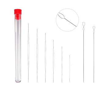 Stainless Steel Collapsible Big Eye Beading Needles, Seed Bead Needle, with Storage Tube, Red, 45~153x13mm, 15pcs/set