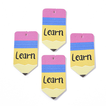 PU Leather Big Pendants, Pencil with Word Learn, Colorful, 50x25.5x2mm, Hole: 1.5mm