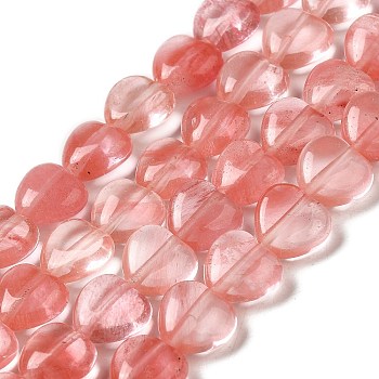Synthetic Cherry Quartz Glass Beads Strands, Heart, 10x10.5~11x5mm, Hole: 1.2mm, about 40pcs/strand, 15.35''(39cm)