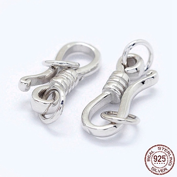 Rhodium Plated Sterling Silver S-Hook Clasps, Platinum, 13.5x5x2.5mm, Hole: 3mm and 5x3mm