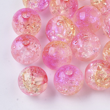 Transparent Crackle Acrylic Beads, Round, Deep Pink, 10mm, Hole: 2mm, about 943pc/500g