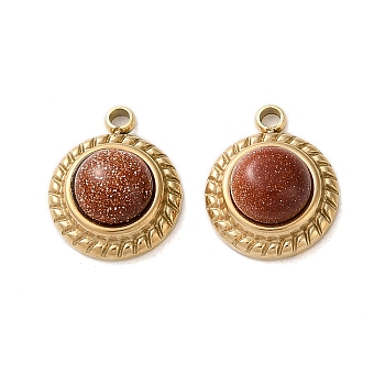 Synthetic Goldstone Half Round Charms, with 304 Stainless Steel Findings, Real 14K Gold Plated, 12.5x10.5x5.5mm, Hole: 1.5mm