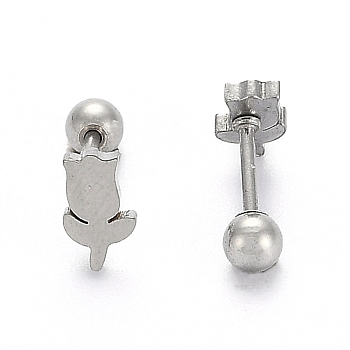 201 Stainless Steel Barbell Cartilage Earrings, Screw Back Earrings, with 304 Stainless Steel Pins, Rose, Stainless Steel Color, 8x5x2mm, Pin: 1mm