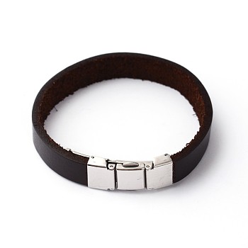 304 Stainless Steel Leather Cord Bracelets, Coconut Brown, 60mm