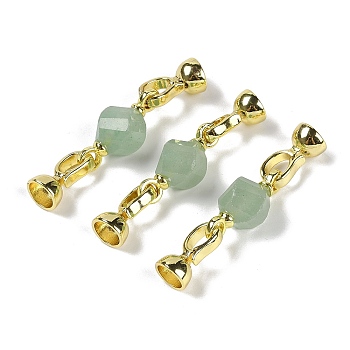 Natural Green Aventurine with Brass Fold Over Clasps, Real 18K Gold Plated, Long-Lasting Plated, Rack Plating, Faceted Twist, 45mm