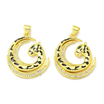 Real 18K Gold Plated Brass Pendants, with Cubic Zirconia and Enamel, Leopard Charms, Colorful, 27.5x24x3mm, Hole: 4x3mm