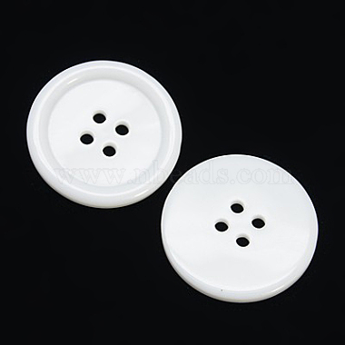 30mm White Flat Round Resin 4-Hole Button