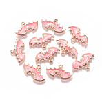 Zinc Alloy Enamel Pendants, for Jewelry DIY, Earrings, Bracelets Making, Bat, Golden, Pink, 13x23.5x2mm, Hole: 1.8mm(PALLOY-WH0070-30G-B)