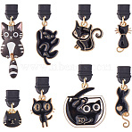 8Pcs Plastic Mobile Dustproof Plugs, with Alloy Enamel Cat Charm, Golden, 2~4cm, 8pcs/set(HJEW-DC00022)