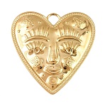 Embossed 304 Stainless Steel Pendants, Heart with Abstract Face Charm, Golden, 46x45.5x2mm, Hole: 5.5mm(STAS-K322-14B-G)