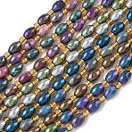 Electroplated Natural Druzy Geode Crystal Beads Strands, Rice, with Seed Beads, Mixed Color, 8~9x6mm, Hole: 0.7~0.8mm, about 18pcs/strand, 7.76~7.95''(19.7~20.2cm)(G-G459-03B)