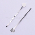 Iron Hair Bobby Pin Findings, with Brass Flat Round Cabochon Settings, Silver Color Plated, Tray: 8mm, 56.5x8x4mm(IFIN-WH0053-37S)