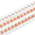 Iron & ABS Imitation Pearl Cup Chains, Platinum, with Spool, Light Salmon, 2x2x2mm, about 30.00 Feet(9.14m)/Roll(CH-T007-01A-08)
