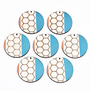 Printed Natural Poplar Wood Pendants, Laser Cut Wood Shapes, Flat Round with Honeycomb, Colorful, 49.5x3mm, Hole: 2mm(WOOD-S045-132)