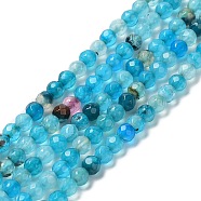 Natural Agate Beads Strands, Faceted Round, Dyed & Heated, Sky Blue, 3.7~4x3.9~4.3mm, Hole: 0.8mm, about 89~93pcs/strand, 13.98''(35.5cm)(G-Q1000-02H)