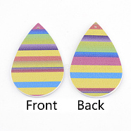 PU Leather Big Pendants, Teardrop with Stripe Pattern, Colorful, 56.5x37x2mm, Hole: 1.5mm(FIND-T020-008C)