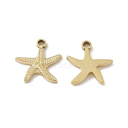 Vacuum Plating 201 Stainless Steel Pendants, Starfish Charm, Real 18K Gold Plated, 15x15x2mm, Hole: 2x1.5mm(STAS-J401-VC761)