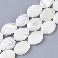 Natural Trochid Shell/Trochus Shell Beads Strands, Oval, Creamy White, 20x15x4.5~5.5mm, Hole: 1mm, about 20pcs/Strand, 15.75 inch(SHEL-T013-006A-02)