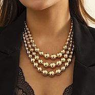 CCB Multi Layer Geometric Metal Round Bead Necklace, Golden, 17.99 inch(45.7cm)(NJEW-K261-10G)