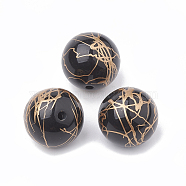 Drawbench Acrylic Beads, Spray Painted Style, Round, Black, 16mm, Hole: 2mm(X-MACR-N003-01)