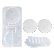 DIY Comb Silicone Molds Kits, with Comb & Foldable Makeup Mirror Silicone Molds, Glass Flat Round Shape Mirror, Mixed Color, 56~159x45~78x1~15mm, 4pcs/set(DIY-TA0008-34)