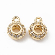 Brass Micro Pave Cubic Zirconia Charms, Rondelle Charm, with Open Loop, Real 18K Gold Plated, 11x8x5mm, Hole: 1.5mm(KK-E068-VB490)