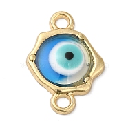 Zinc Alloy Enamel Connector Charms, Golden, Evil Eye Links with Resin, Blue, 20x12x2mm, Hole: 2mm(ENAM-Z013-03B)