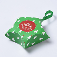 Star Shape Christmas Gift Boxes, with Ribbon, Gift Wrapping Bags, for Presents Candies Cookies, Green, 12x12x4.05cm(X-CON-L024-F06)