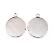 304 Stainless Steel Pendant Cabochon Settings, Plain Edge Bezel Cups, Flat Round, Stainless Steel Color, Tray: 25mm, 31x27x2mm, Hole: 3mm(STAS-F191-14P-H)