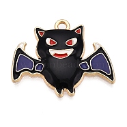 Halloween Theme Rack Plating Alloy Enamel Pendants, Cadmium Free & Nickel Free & Lead Free, Light Gold, Bat, 23x28x2.5mm, Hole: 1.8mm(ENAM-N056-393C-KCG)