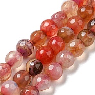Natural Agate Beads Strands, Dyed & Heated, Round, Faceted, Orange Red, 6mm, Hole: 1mm, about 62pcs/strand, 14.37~14.76 inch(36.5~37.5cm)(G-C082-A01-21)
