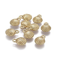 Alloy Pendants, Ocean Theme, Lead Free & Nickel Free & Cadmium Free, Scallop Shell Shape, Real 14K Gold Plated, 13.5x10x4mm, Hole: 1.8mm(X-TIBEP-A040-041G-NR)