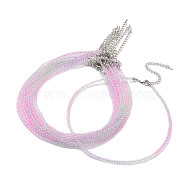 Faceted Rondelle Glass Beaded Necklace for Women, with Alloy Clasps, Pearl Pink, 16.14 inch(41cm), 3mm(NJEW-M208-01L)