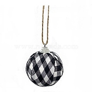 Foam and Plastic with Cloth Ball Christmas Tree Decorations, with Hemp Rope, Round with Plaid Pattern, White, 59x48mm, Hole: 2.5mm, Hemp Rope: 220x0.5mm(DIY-SZC0002-07A)