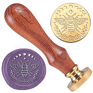 Wax Seal Stamp Set, 1Pc Golden Tone Sealing Wax Stamp Solid Brass Head, with 1Pc Wood Handle, for Envelopes Invitations, Gift Card, Bees, 83x22mm, Stamps: 25x14.5mm(AJEW-WH0208-1124)