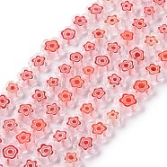 Handmade Millefiori Glass Bead Strands, Flower, Red, 10~12x2.6mm, Hole: 1mm, about 42pcs/strand, 15.75''(40cm)(LAMP-J035-10mm-54)