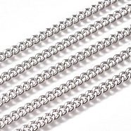 3.28 Feet Handmade 304 Stainless Steel Curb Chains, Twisted Chains, Unwelded, Faceted, Stainless Steel Color, 4.5x3.5x1.6mm, Wire: 1mm(X-STAS-F229-06B-P)