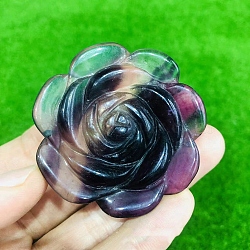 Natural Fluorite Carved Rose Figurines, for Home Office Desktop Decoration, 50~60mm(PW-WG66930-11)