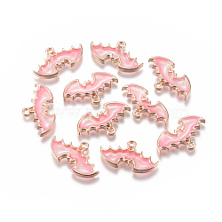 Zinc Alloy Enamel Pendants, for Jewelry DIY, Earrings, Bracelets Making, Bat, Golden, Pink, 13x23.5x2mm, Hole: 1.8mm(PALLOY-WH0070-30G-B)