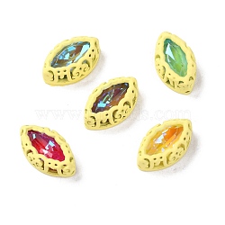 Sew on Rhinestone, Mocha Fluorescent Style,  Glass Rhinestone, with Brass Findings, Garments Accessories, Horse Eye, Mixed Color, Yellow, 12.5x7.5x5mm, Hole: 0.8mm(RGLA-P033-F01-10)